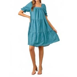NEW BAEVELY BY WELLMADE keaton floral burnout tiered dress in teal